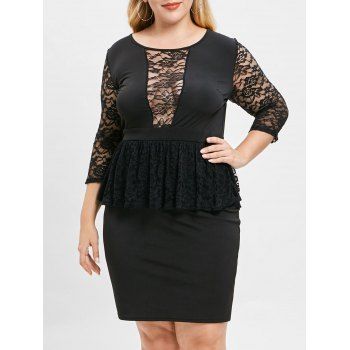 

Plus Size Lace Patchwork Peplum Dress, Black