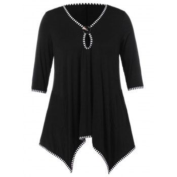 

Plus Size Keyhole Neck Asymmetrical T-shirt, Black