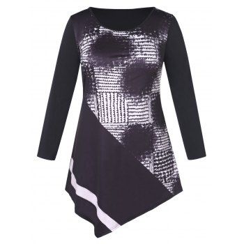 

Plus Size Printed Asymmetrical Mini Dress, Black