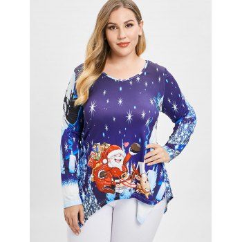 

Plus Size Christmas Santa Claus Long Sleeves Tee, Blue
