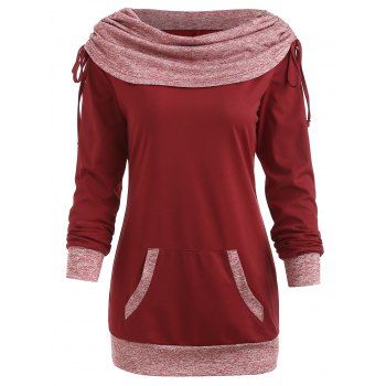 

Drawstring Ruched Contrast Sweatshirt, Red wine