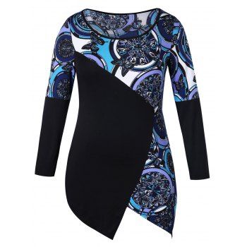 

Plus Size Tribal Print Asymmetrical T-shirt, Multicolor
