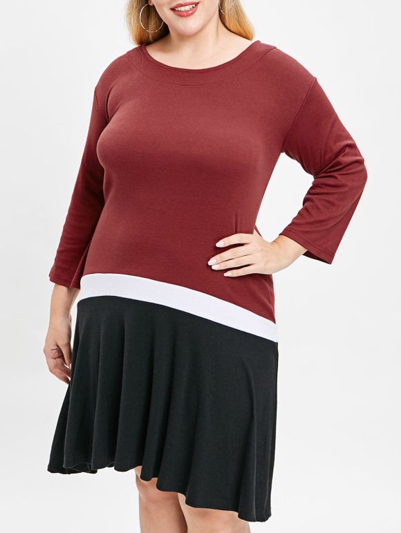 Robe Chemise en Blocs de Couleurs Grande Taille - multicolor 4X