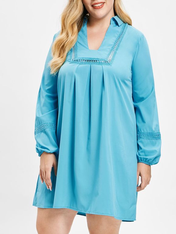 Mini Robe de Grande Taille en Crochet - Bleu L