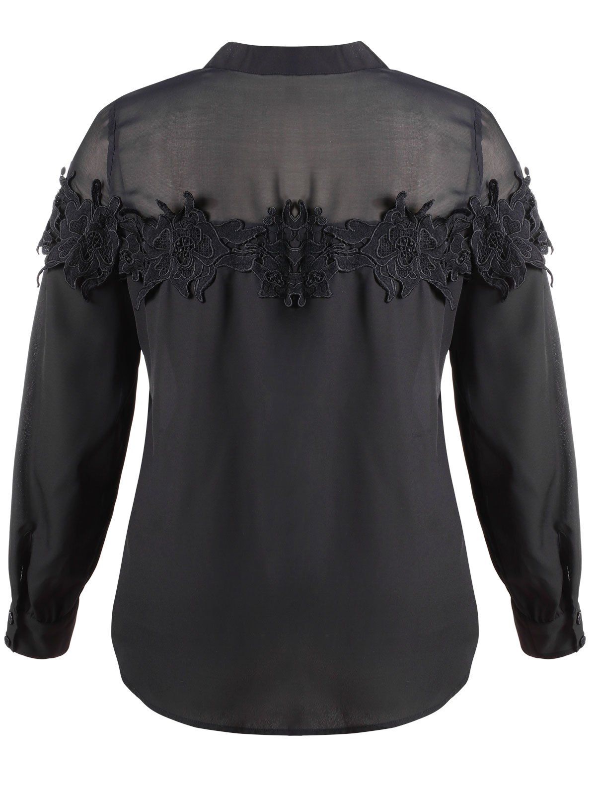 [39 OFF] 2021 Plus Size Bow Tie Neck Lace Flower Long Sleeves Chiffon