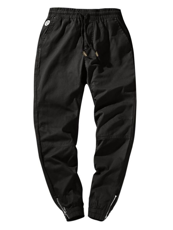 Pantalon de Jogging en Couleur Unie Ourlet Zippée à Taille Elastique - Noir S