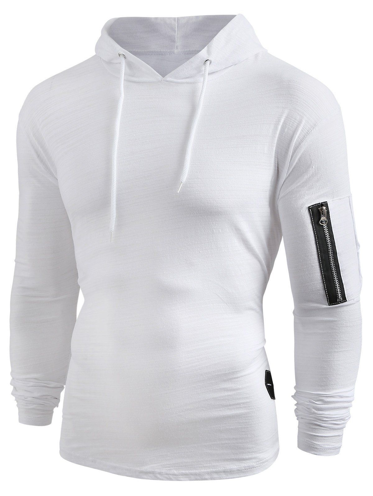 

Solid Sleeve Zip Pocket Hem Curved T-shirt, White