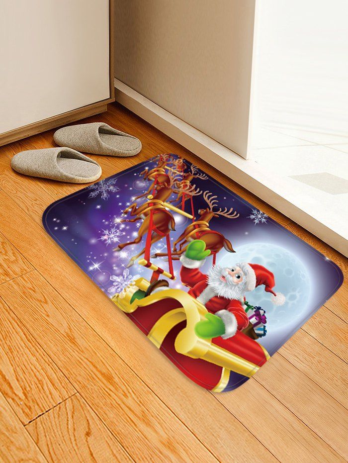 

Christmas Moon Night Sleigh Pattern Water Absorption Area Rug, Multi