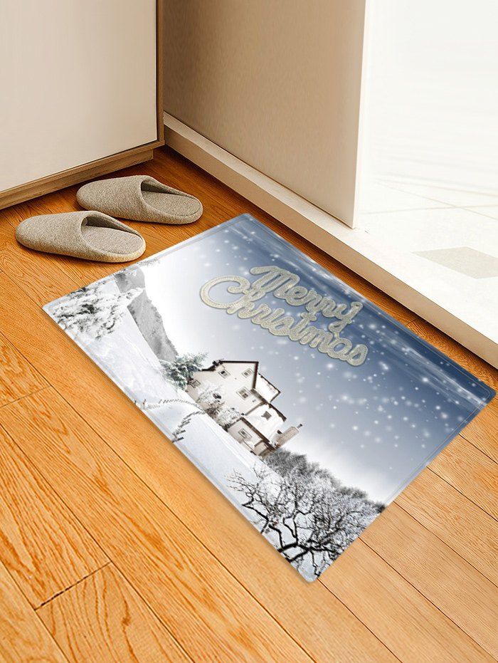 

Snowy Christmas Print Anti-skid Water Absorption Area Rug, Multi