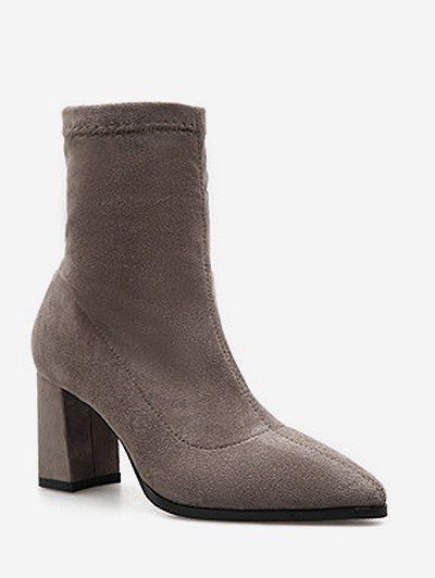 

Pointed Toe Chunky Heel Suede Boots, Dark khaki