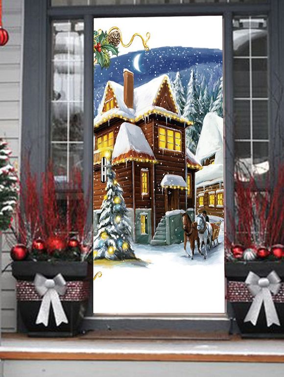 Autocollant de Porte de Noël Maison Imprimée - multicolor 2PCS X 15 X 79 INCH