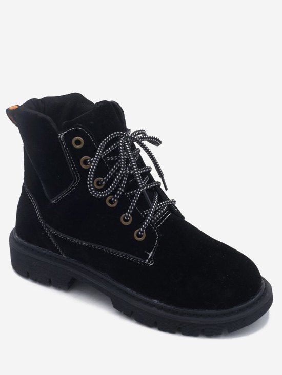 

Low Heel Lacing Short Boots, Black