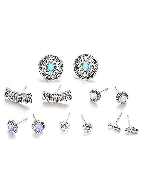 

Floral and Leaves Design Earrings Set, Silver