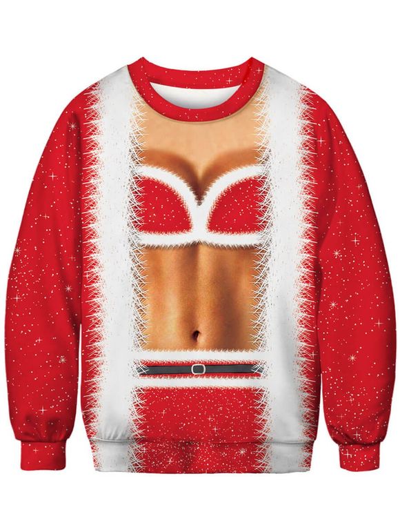 Sweat-shirt de Noël 3D Corps Imprimé à Col Rond - Rouge Lave 2XL