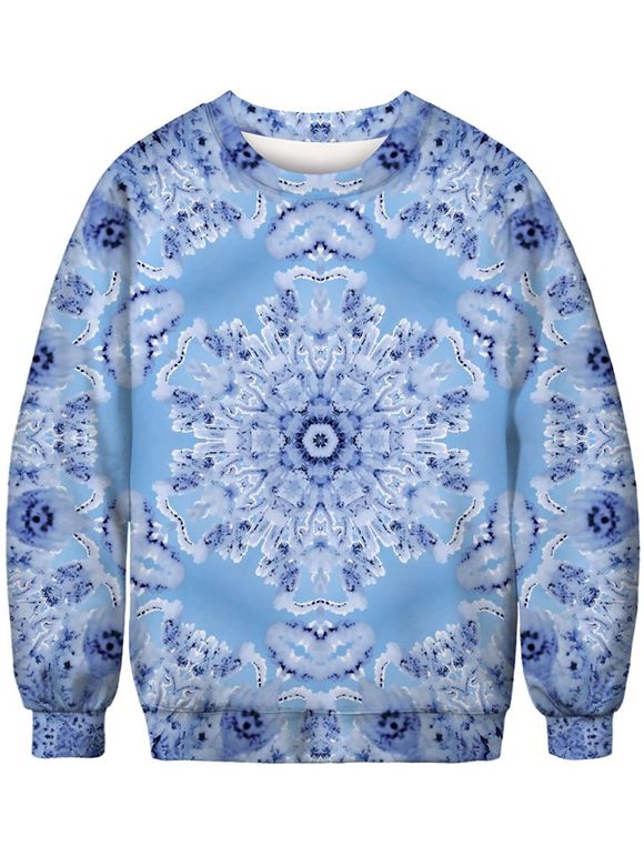 Sweat-shirt Pull-over Flocon de Neige Imprimé à Col Rond - Bleu Ciel Léger L