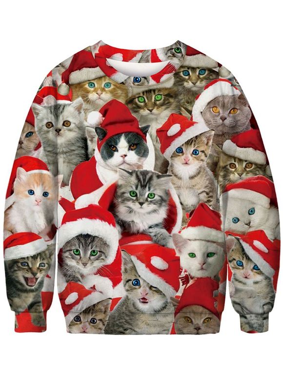 Sweat-shirt ras du cou à motif chats de Noël - multicolor S