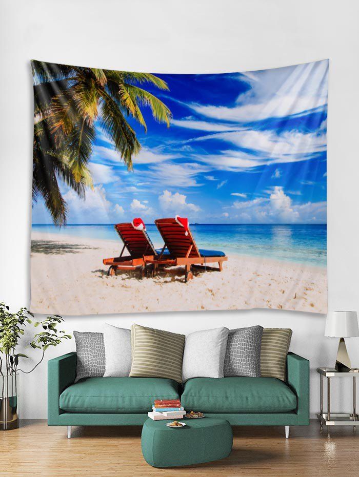 

Christmas Hat Sea Beach Sky Tapestry Art Decoration, Deep sky blue