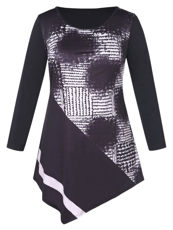 Mini-Robe Asymétrique Imprimée de Grande Taille - Noir L