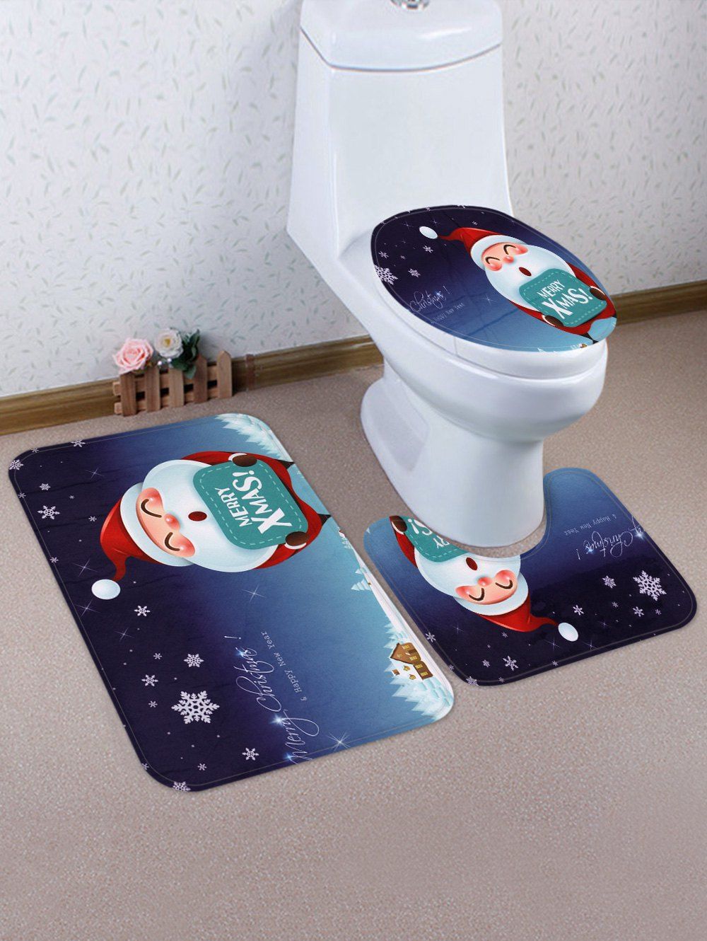 

Christmas Santa Claus Pattern 3 Pcs Toilet Mat Set, Multi