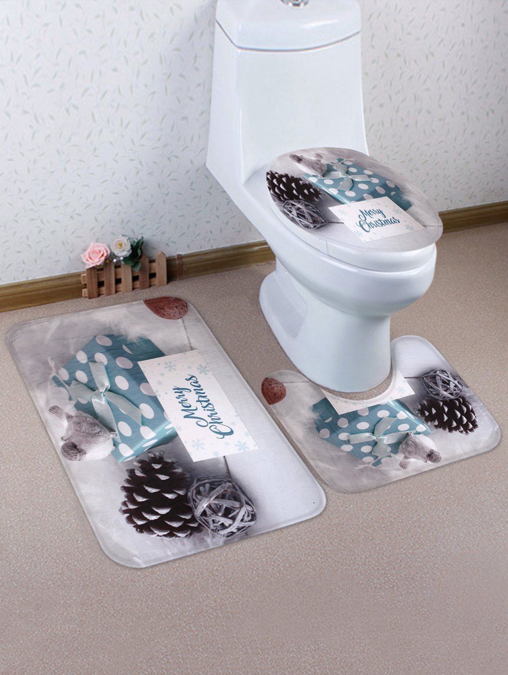 

Christmas Gift Pattern 3 Pcs Toilet Mat Set, Multi