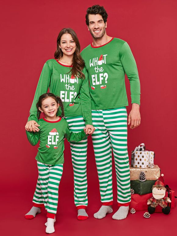 Ensemble de Vêtements de Nuit de Noël Lettre Imprimée Pour La Famille - Vert profond MOM  XL