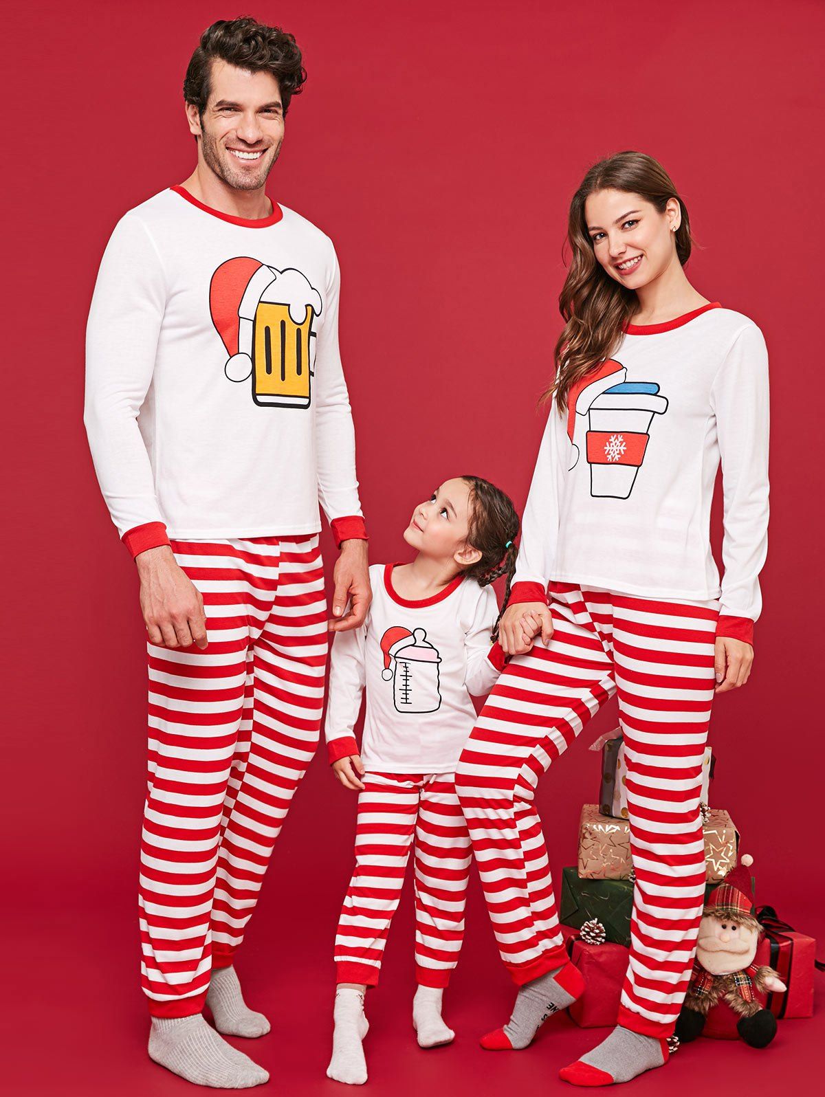 Pyjamas de Noël Assortis Bouteilles Imprimées Pour la Famille - Rouge KID  120