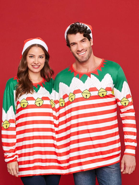 Pyjama T-shirt de Noël Rayé à Manches Longues pour Deux Personnes - multicolor 2XL