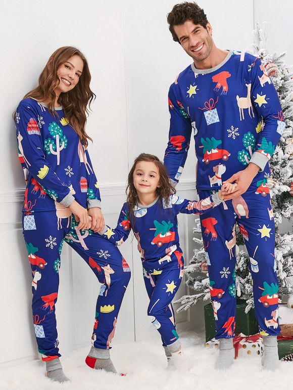 Ensembles de Pyjama de Noël Animal Dessin Animé Imprimé pour Famille - Bleu DAD  L