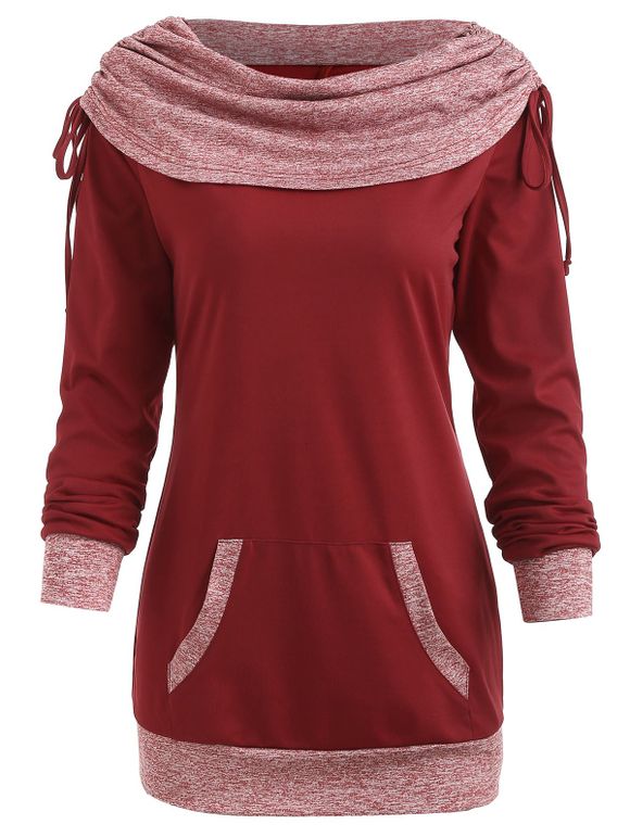 Sweat-shirt Plissé Contrasé à Cordon - Rouge Vineux XL