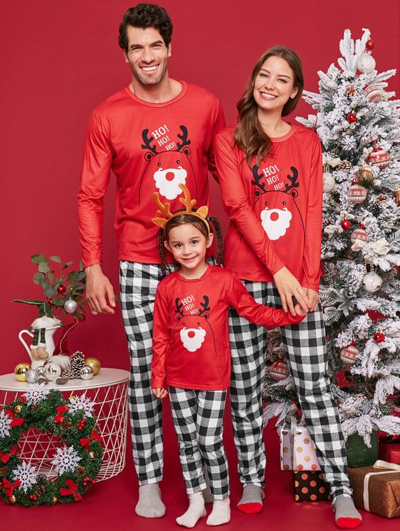 Ensembles de Pyjamas à Carreaux Cerf de Noël Imprimé Pour la Famille - Rouge KID 7T