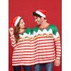 Two Person Long Sleeve Christmas Stripe T-shirt Pajamas - multicolor XL