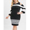 Robe Ethnique Imprimée Contrastée de Grande Taille à Epaule Dénudée - Noir 2X