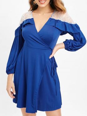 Ruffles Long Sleeve Plunging Neck Belted Dress