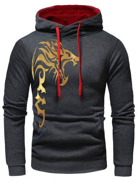 [63% OFF] 2019 Dragon Pattern Pullover Drawstring Hoodie In CLOUDY GRAY ...