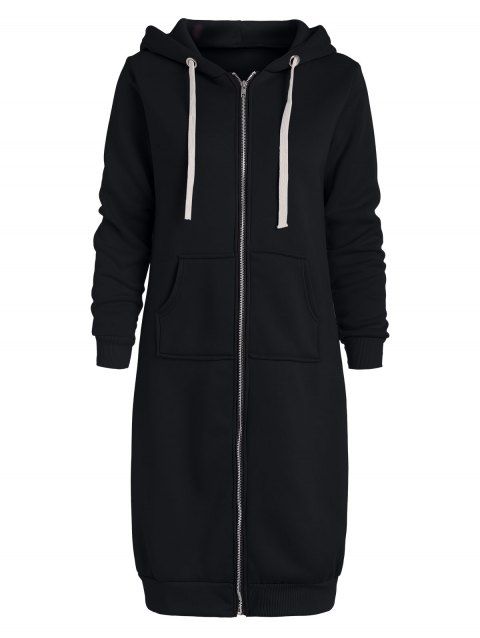 2019 Zip Up Long Hoodie Dress In BLACK XL | DressLily.com