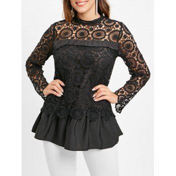 Lace Spliced Long Sleeves Blouse