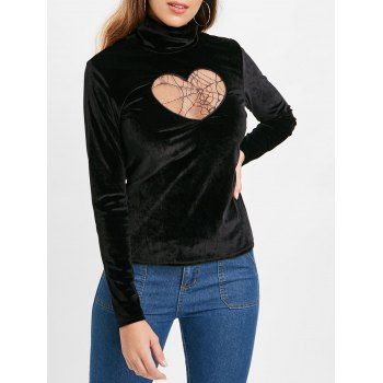 

Heart Velvet Turtleneck Long Sleeves Top, Black