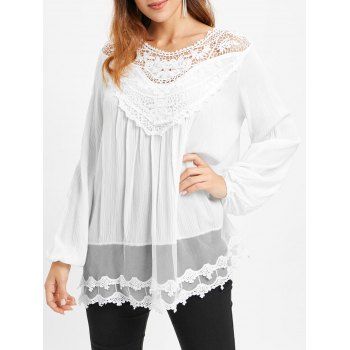 

Lace Insert Tunic Blouse, White