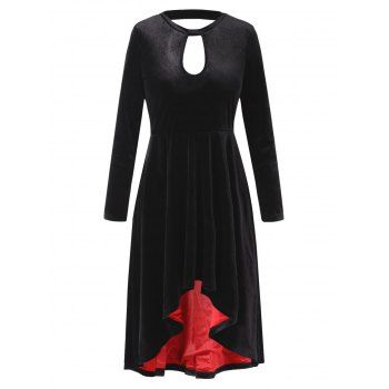 

Long Sleeve High Low Velvet Dress, Black