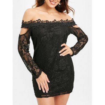 

Long Sleeve Off Shoulder Lace Dress, Black