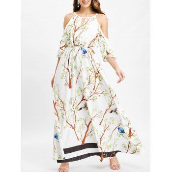 

Branch Print Cold Shoulder Maxi Dress, White