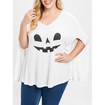 

Plus Size Halloween Pumpkin Lamp Poncho T-shirt, White