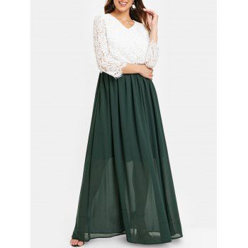 

Lace Bodice Color Block Maxi Dress, Deep green