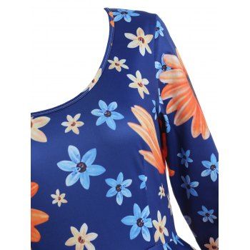 

Floral Print High Waist Flared Dress, Blue