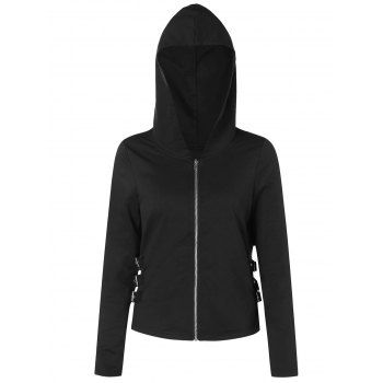 

Cut Out Back Zipper Hoodie, Black