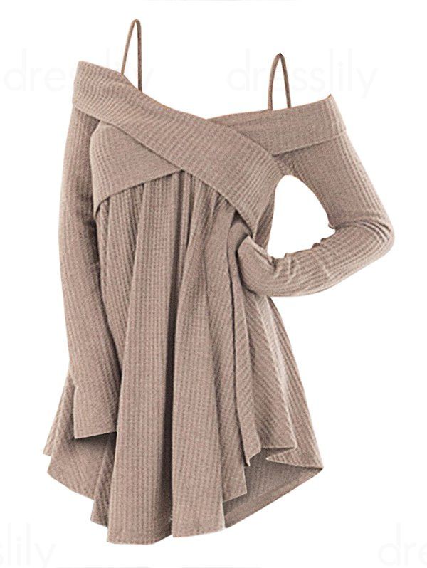 cold shoulder crisscross tunic sweater