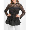 Lace Spliced Long Sleeves Blouse - BLACK L