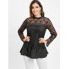 Lace Spliced Long Sleeves Blouse - BLACK L