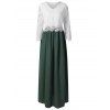 Lace Bodice Color Block Maxi Dress - DEEP GREEN L