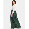 Lace Bodice Color Block Maxi Dress - DEEP GREEN L